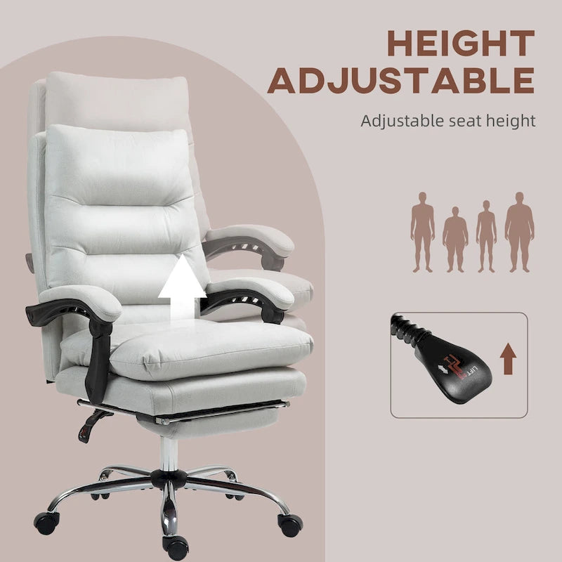 Fauteuil de bureau massant inclinable avec chauffage et vibrations | Microfibre | Blanc crème
