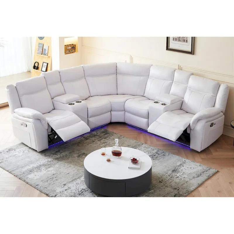 Canapé d'angle inclinable électrique avec lumières LED, fauteuil inclinable en similicuir, porte-gobelets en forme de L, port USB pour salon noir