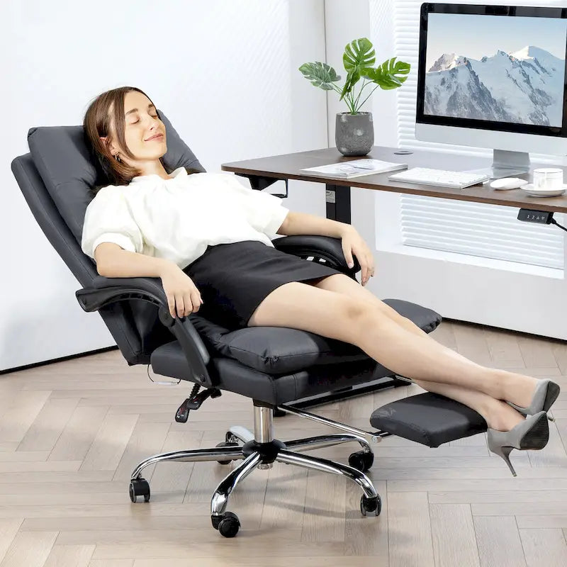 Fauteuil de bureau massant inclinable avec chauffage et vibrations | Microfibre | Blanc crème