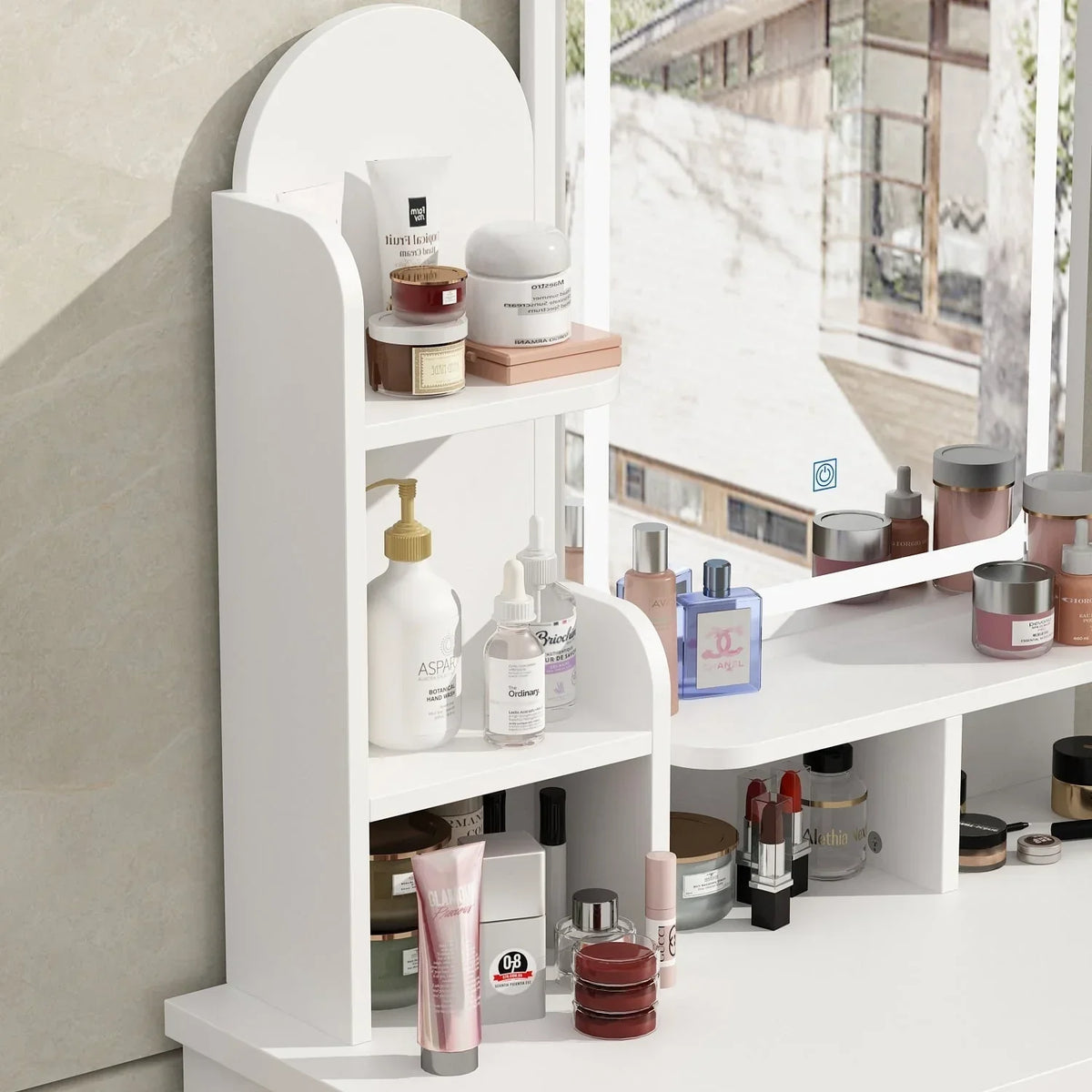 Coiffeuse avec miroir, éclairage LED et tabouret