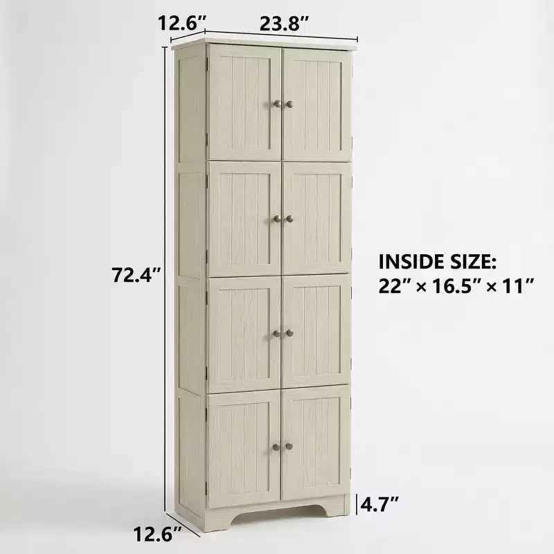 72,4 Armoire de rangement haute blanche autoportante – 8 portes et 4 étagères
