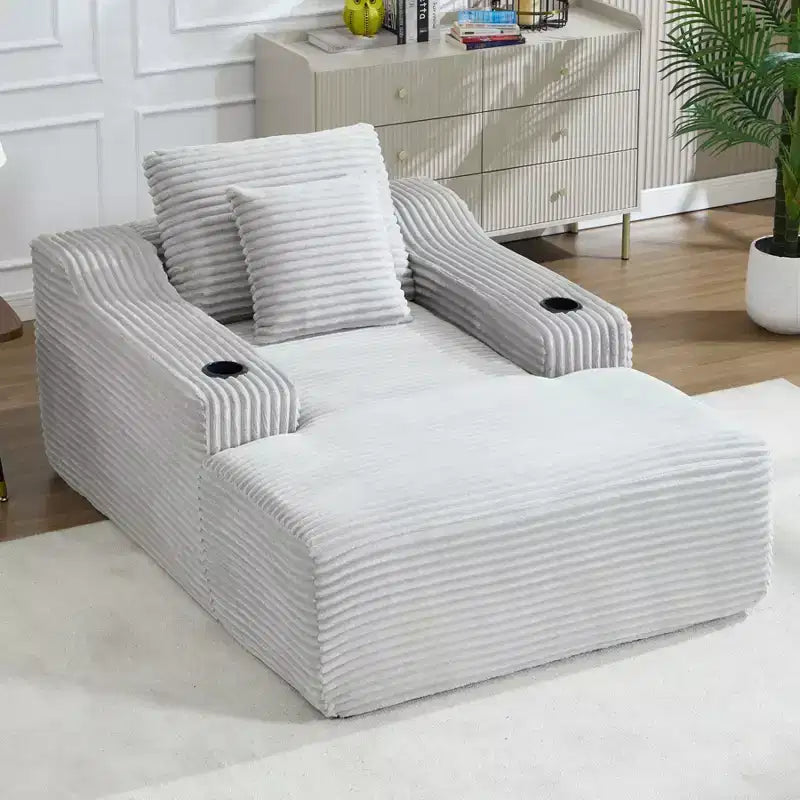 Chaise longue de 170 cm, canapé-lit intérieur avec 2 oreillers, canapé simple sans armature pour salon, aucun assemblage requis