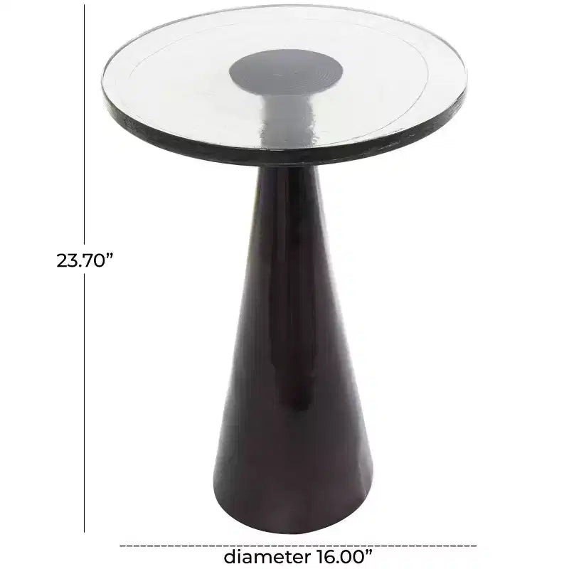 Table d'appoint cône géométrique en aluminium avec plateau en verre texturé 24 po