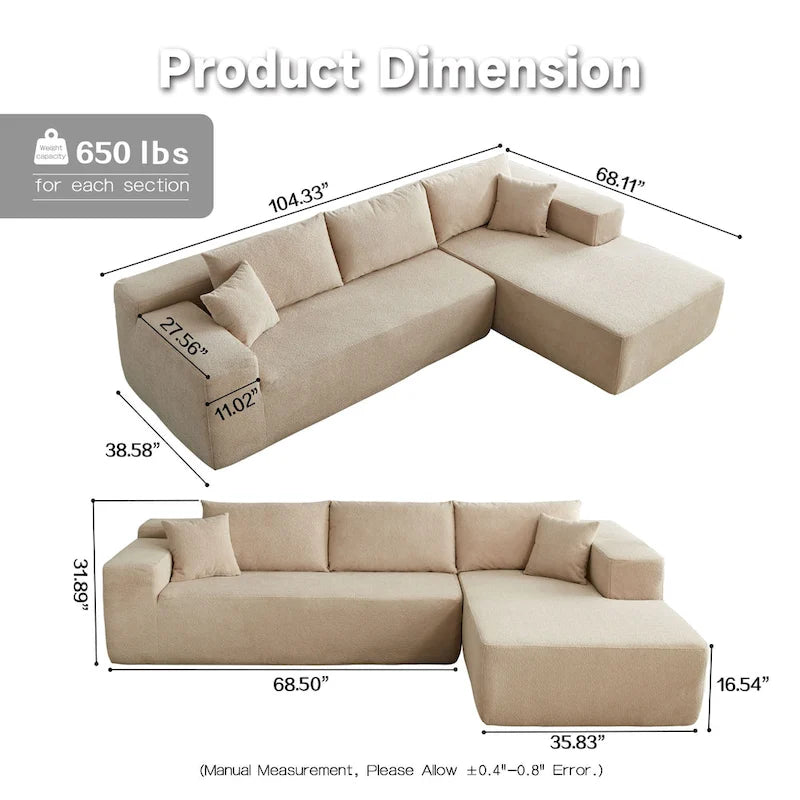 Canapé méridienne moderne rembourré avec coussins pour salon