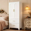 JVNOXK Armoire Métallique de 180 cm de Haut avec 2 Tiroirs et Tringle à Vêtements, Penderie à 2 Portes avec Étagère pour Chambre à Coucher, Blanc