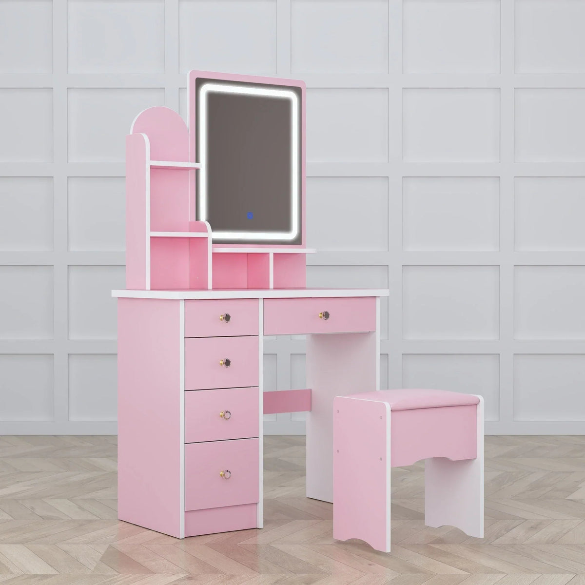 Coiffeuse avec miroir, éclairage LED et tabouret
