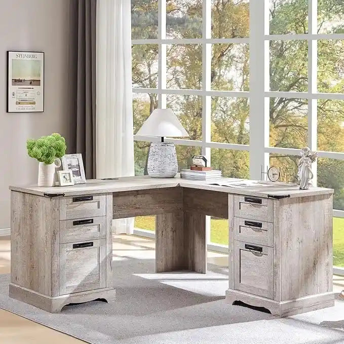 Bureau de direction en L style maison de campagne 60, bureau d'angle en bois, bureau d'ordinateur