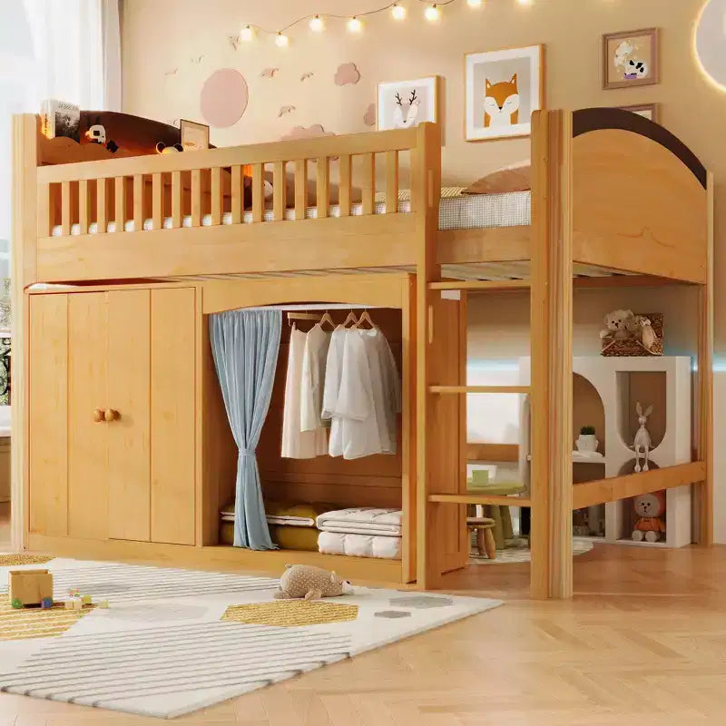 Lit mezzanine GDFStudio Bishop avec armoire de rangement, penderie et LED