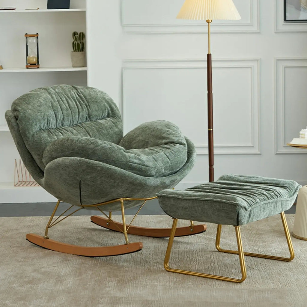 Fauteuil à bascule ergonomique rembourré en velours moderne pour chambre de bébé