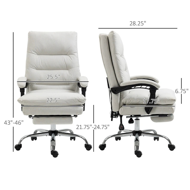 Fauteuil de bureau massant inclinable avec chauffage et vibrations | Microfibre | Blanc crème