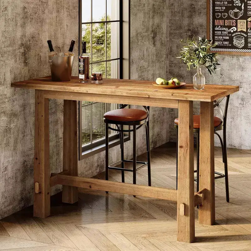Table de bar de 63 pouces en bois massif, hauteur bar, pour cuisine, café ou restaurant