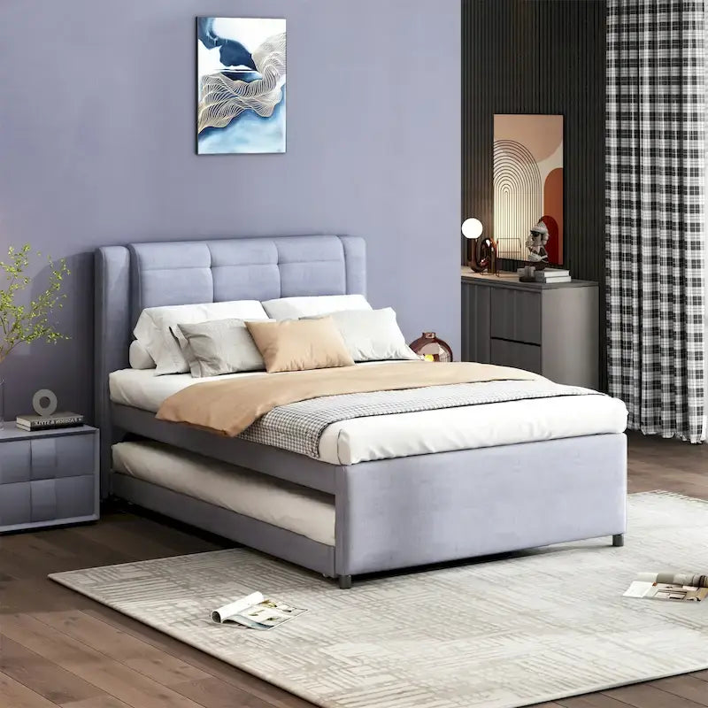 Lit plateforme tapissé Merax de taille standard avec lit gigogne