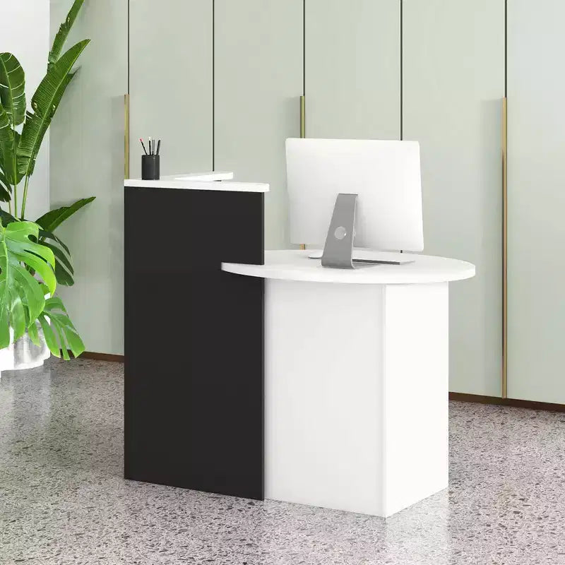 Costway Comptoir de Réception Bureau de Caisse avec Étagère Ouverte et Tiroir Verrouillable Blanc/Marron/Noir