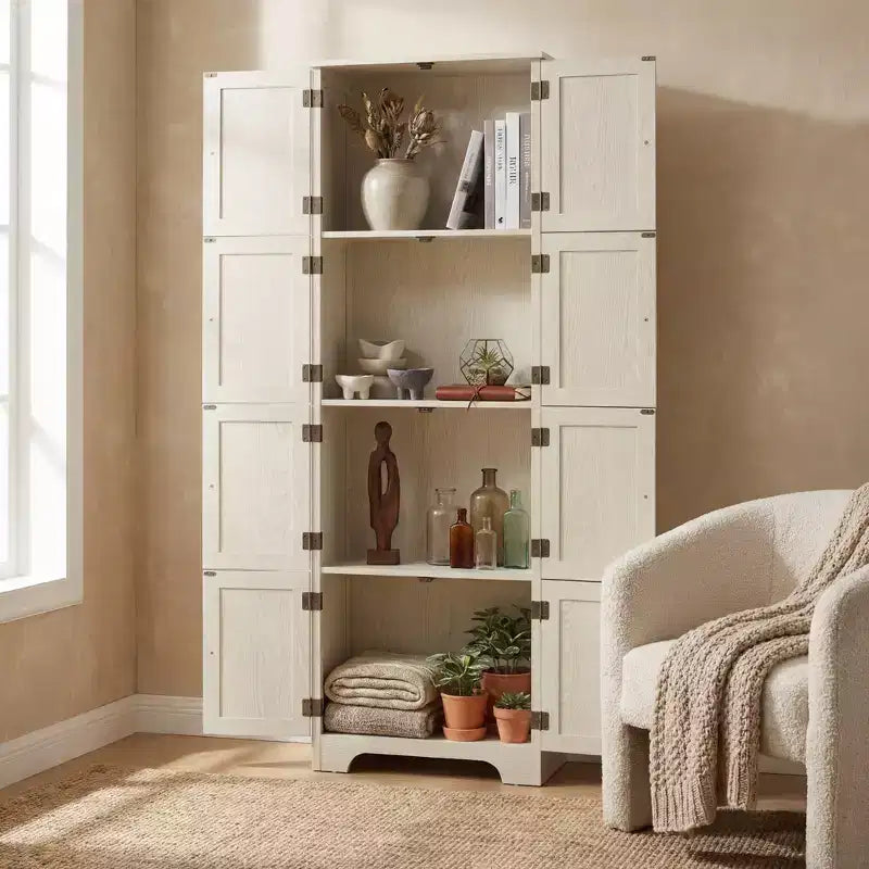 72,4 Armoire de rangement haute blanche autoportante – 8 portes et 4 étagères