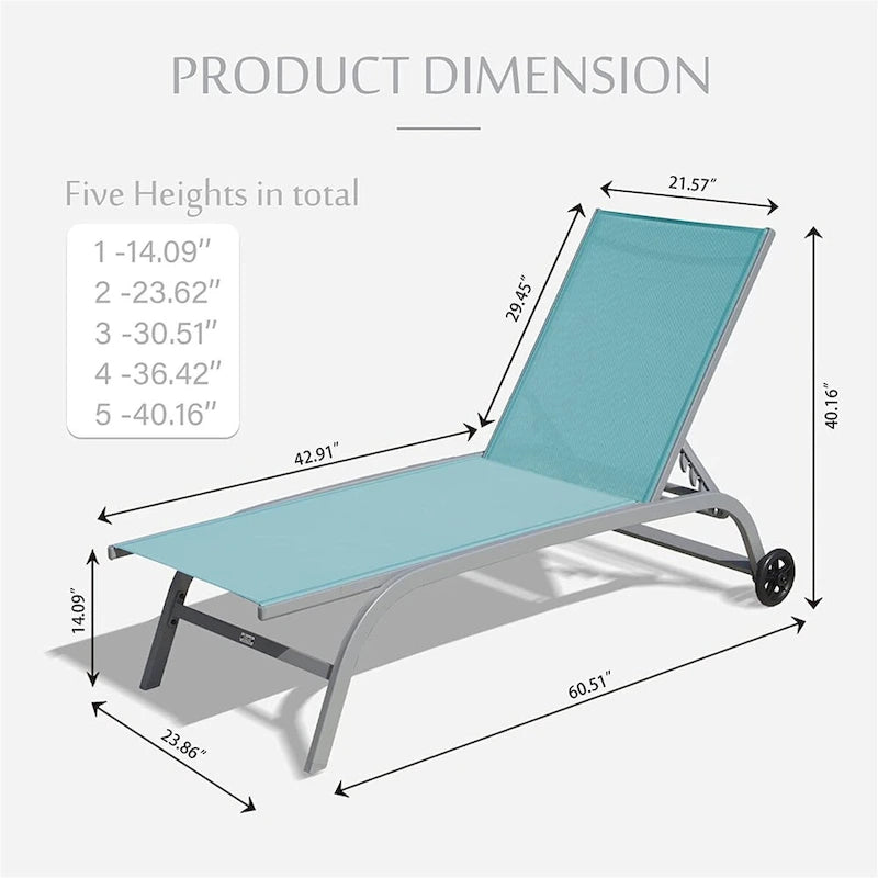 Chaise longue – Lot de 2, chaises longues avec roulettes, chaises longues avec 5 positions réglables, chaises de piscine (2 chaises longues)