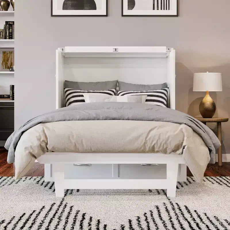 Coffre-lit escamotable avec matelas, lit jumeau XL, bleu/blanc, 1 personne