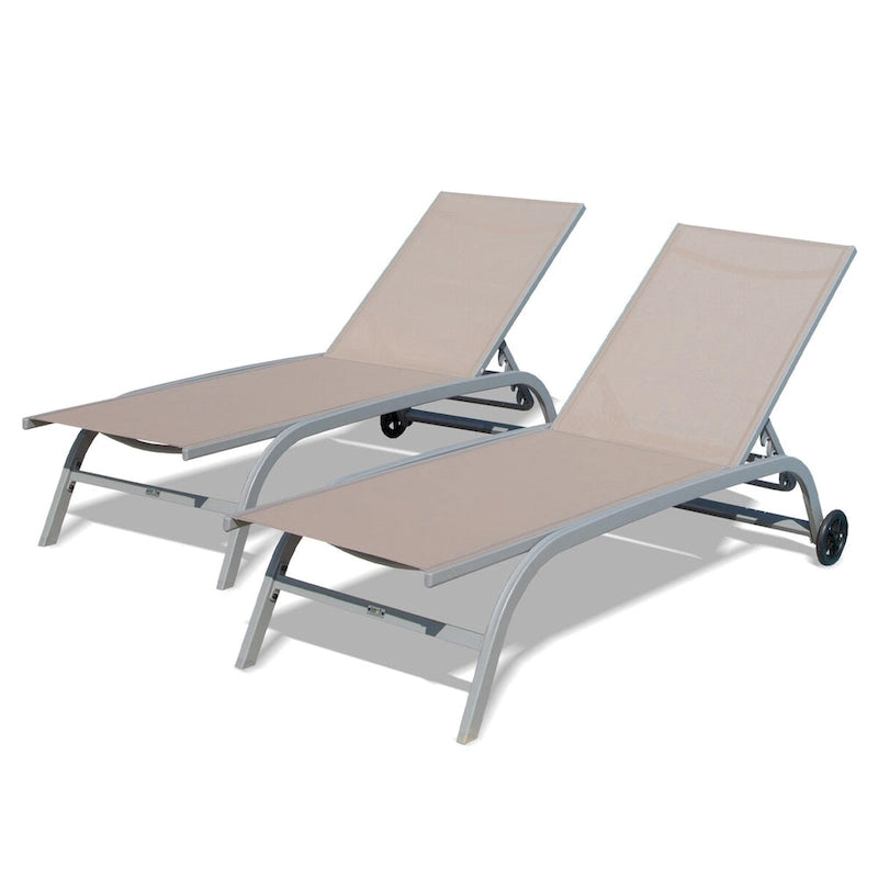 Chaise longue – Lot de 2, chaises longues avec roulettes, chaises longues avec 5 positions réglables, chaises de piscine (2 chaises longues)