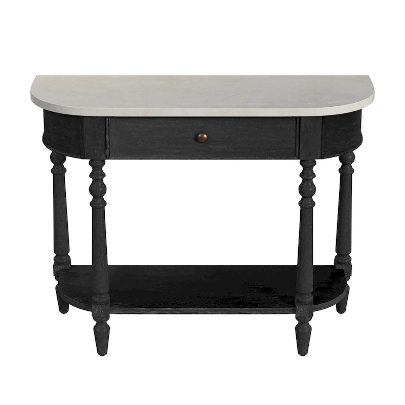Table console avec plateau en marbre – Marron clair / gris / noir délavé, demi-lune, montage par une personne
