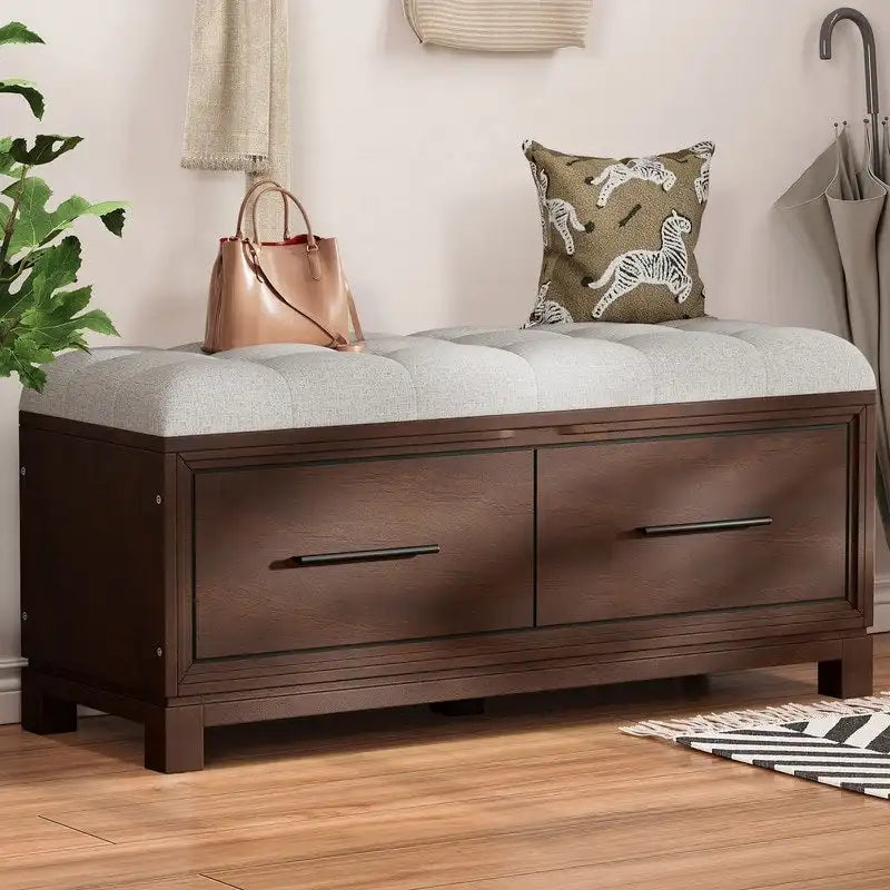 Banc à chaussures avec coussin amovible et rangement dissimulé pour l'organisation de l'entrée et du salon