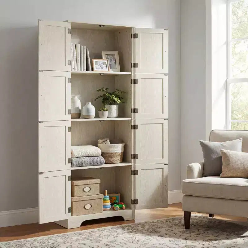 72,4 Armoire de rangement haute blanche autoportante – 8 portes et 4 étagères