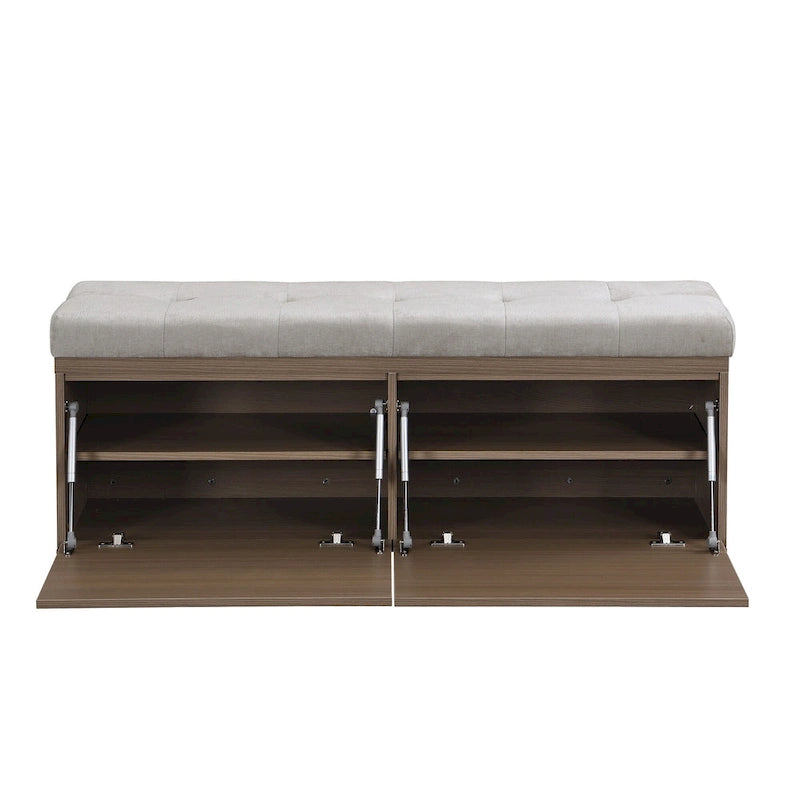 Banc de rangement pour chaussures, meuble à chaussures avec assise rembourrée et deux portes pour entrée