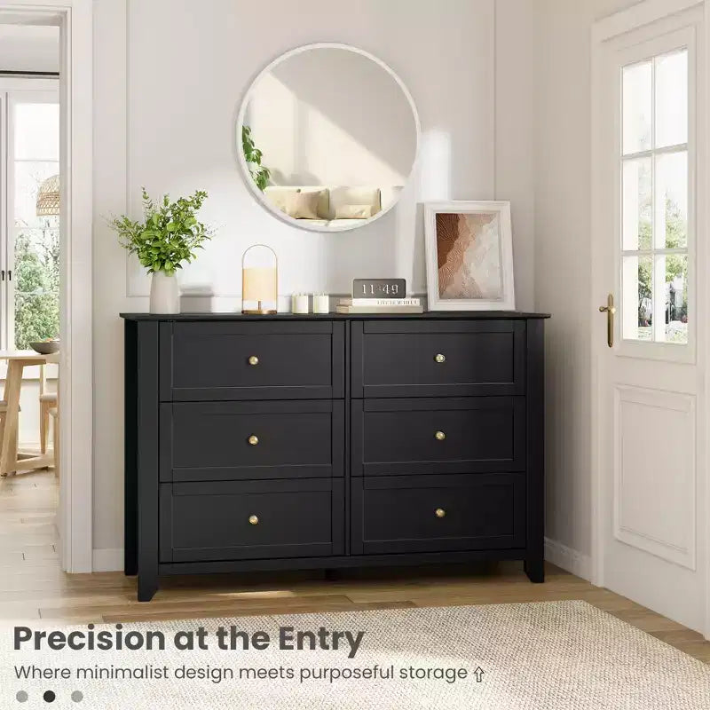 Commode à 6 tiroirs pour chambre à coucher, grande commode avec tiroirs profonds et poignées en métal, commodes modernes en bois pour entrée, couloir