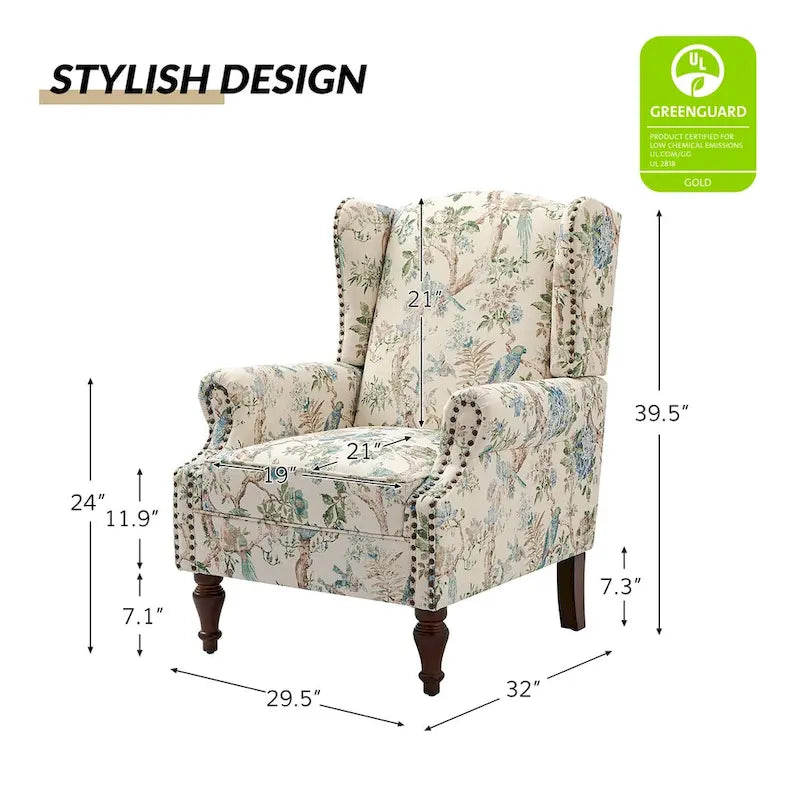 Fauteuil traditionnel à oreilles Gott avec pieds en bois massif par HULALA HOME