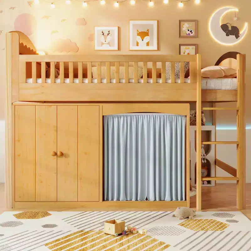 Lit mezzanine GDFStudio Bishop avec armoire de rangement, penderie et LED