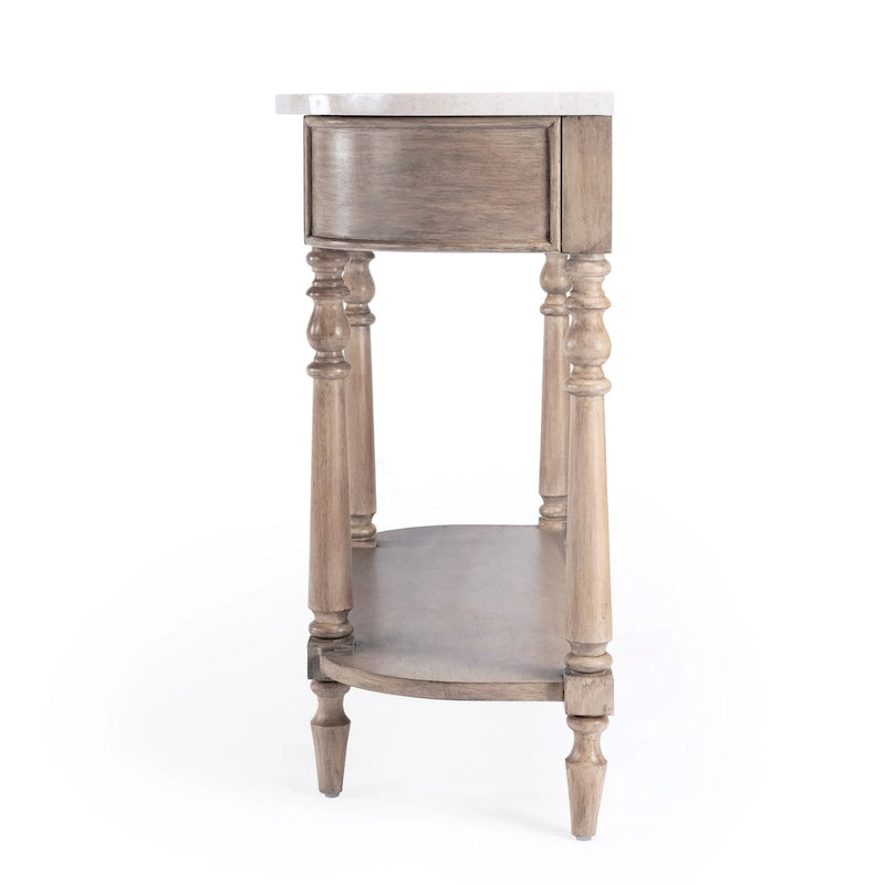 Table console avec plateau en marbre – Marron clair / gris / noir délavé, demi-lune, montage par une personne