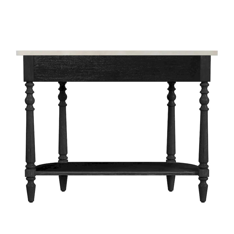 Table console avec plateau en marbre – Marron clair / gris / noir délavé, demi-lune, montage par une personne