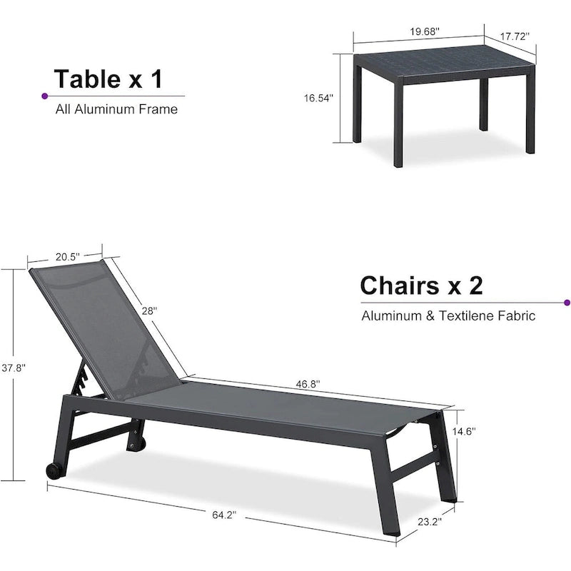 PURPLE LEAF Ensemble de 2 chaises longues de jardin, transats d'extérieur avec cadre en aluminium
