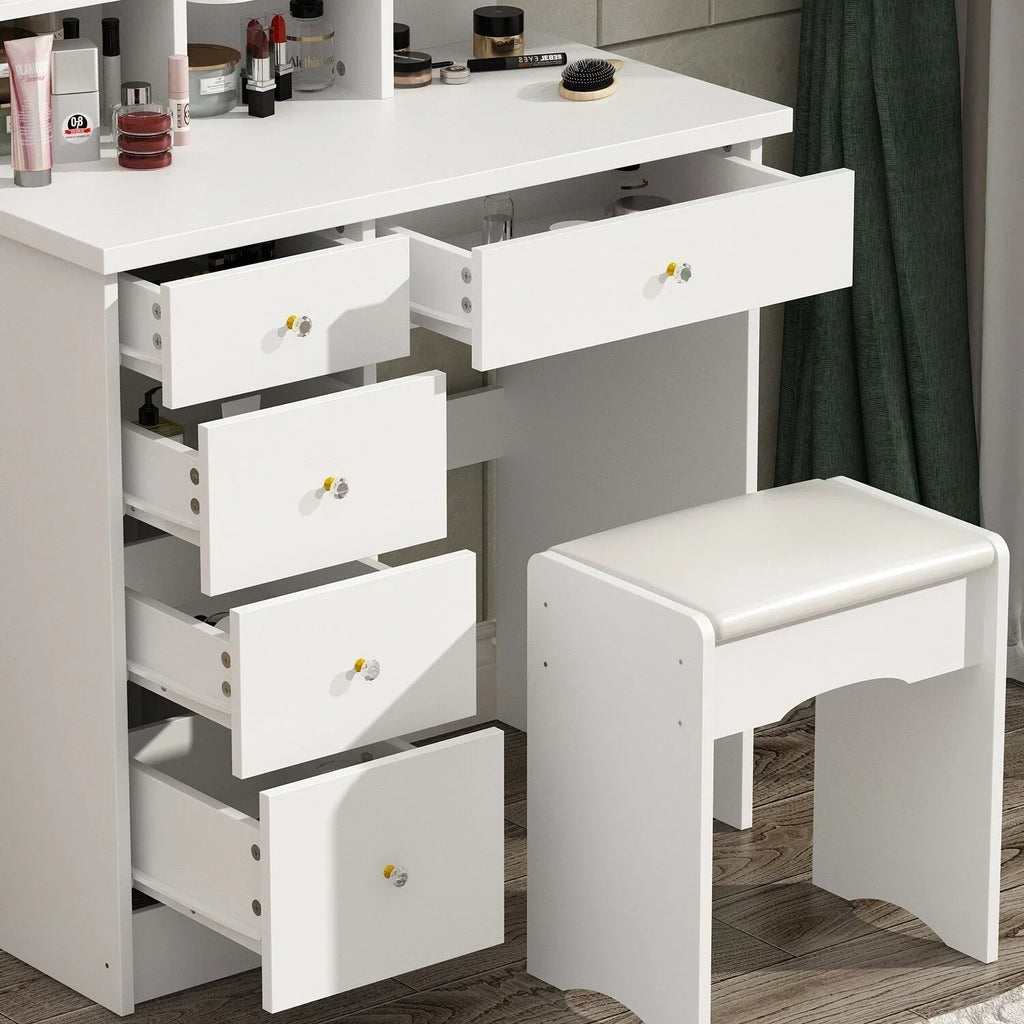 Coiffeuse avec miroir, éclairage LED et tabouret