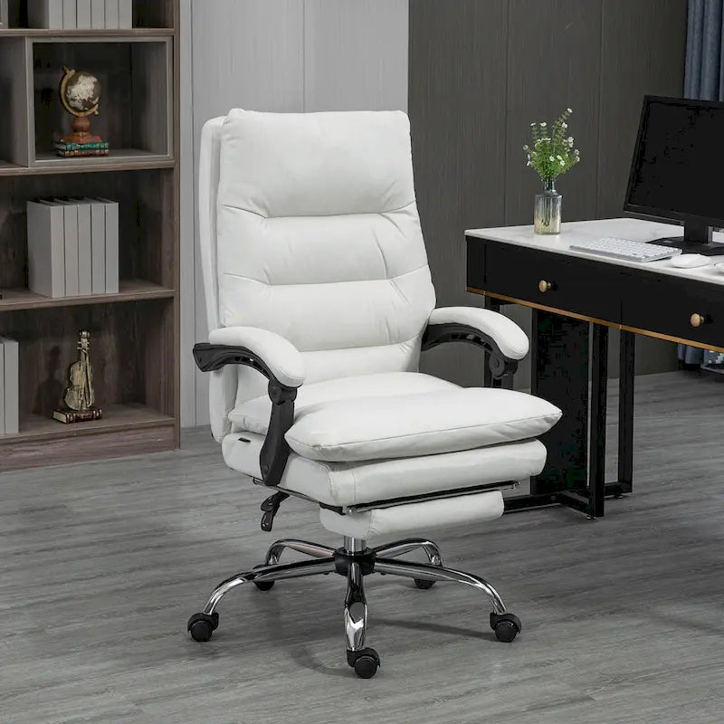 Fauteuil de bureau massant inclinable avec chauffage et vibrations | Microfibre | Blanc crème