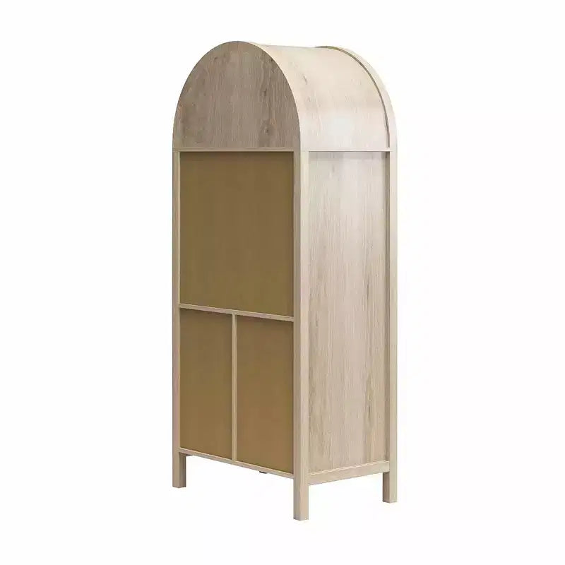 Meuble de Rangement Bohème à Arches avec 2 Portes en Faux Rotin, 5 Étagères Réglables pour Salon, Cuisine, Beige