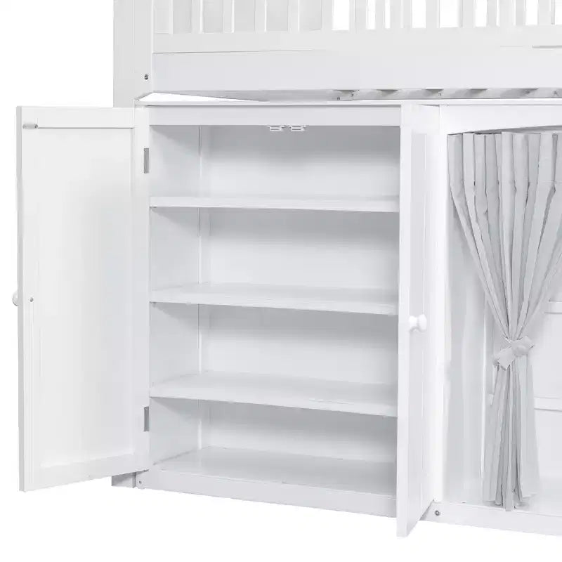 Lit mezzanine GDFStudio Bishop avec armoire de rangement, penderie et LED