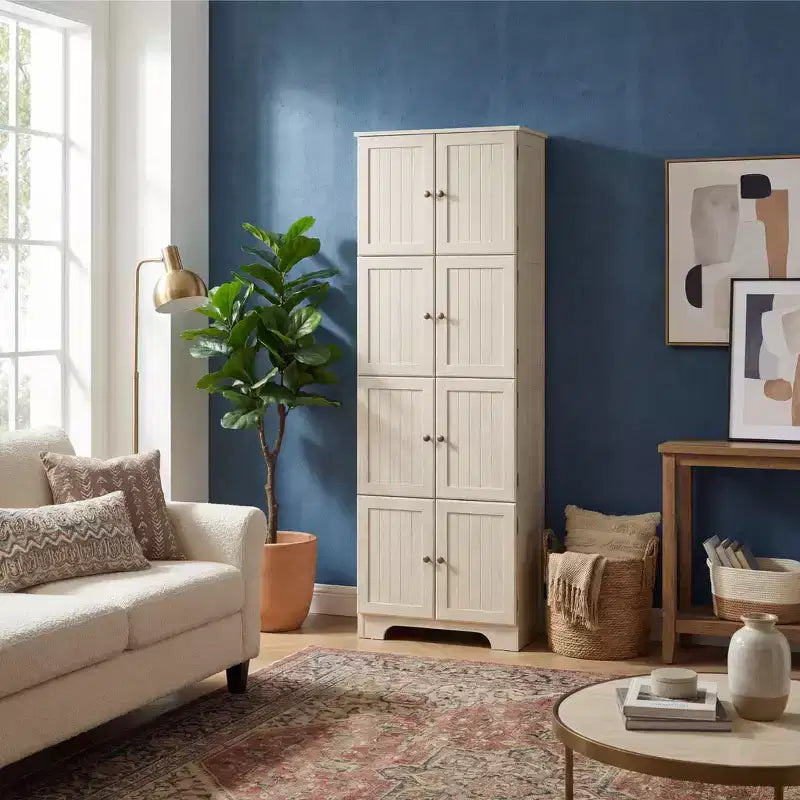 72,4 Armoire de rangement haute blanche autoportante – 8 portes et 4 étagères